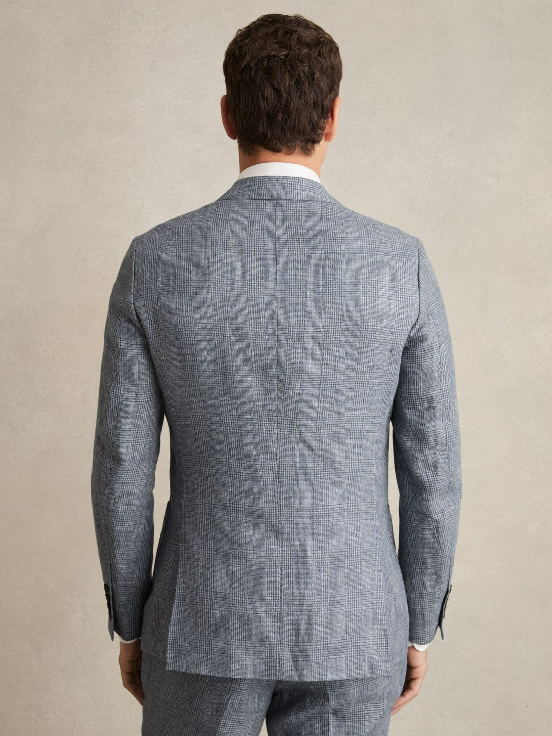 Reiss Slim Fit Single Breasted Linen Check Suit Blazer in Soft Blue