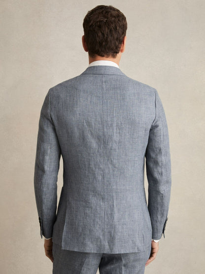 Reiss Slim Fit Single Breasted Linen Check Suit Blazer in Soft Blue