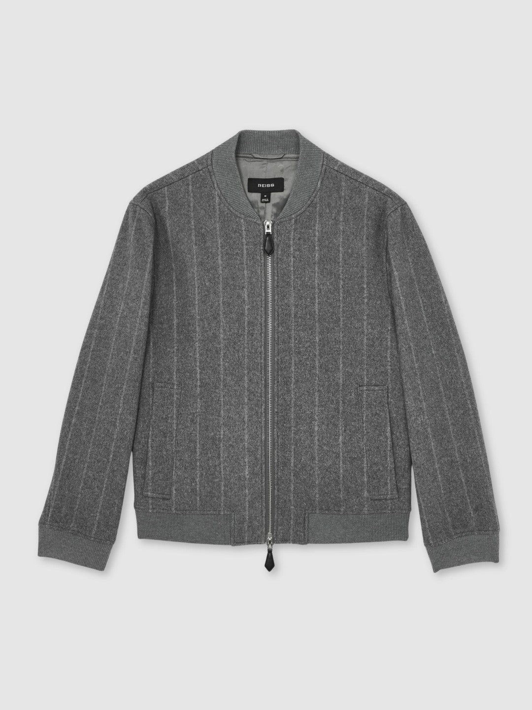 Reiss Wool-Blend Chalk-Stripe Bomber Jacket in Grey