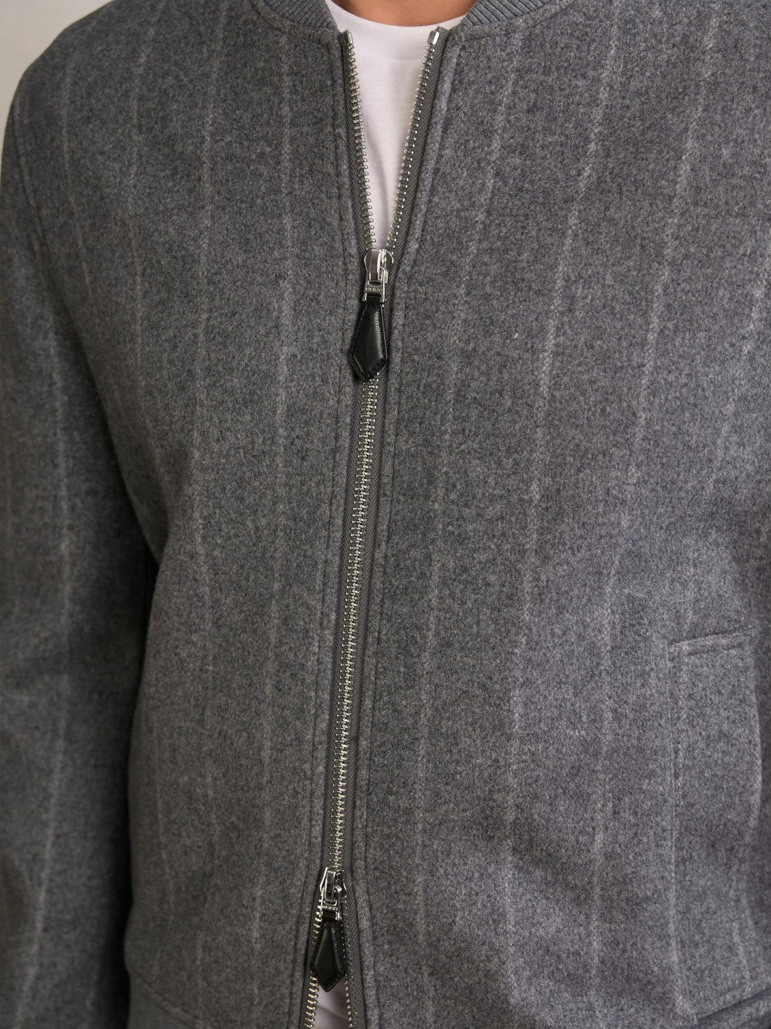 Reiss Wool-Blend Chalk-Stripe Bomber Jacket in Grey