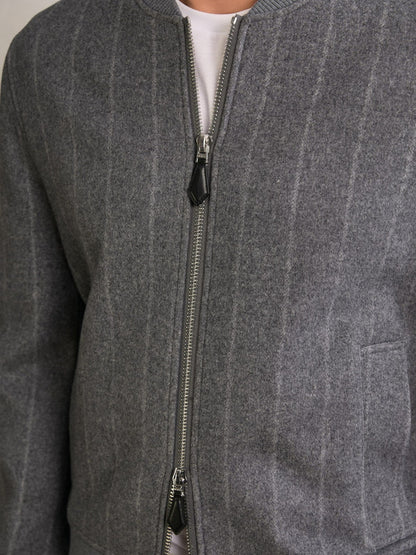 Reiss Wool-Blend Chalk-Stripe Bomber Jacket in Grey