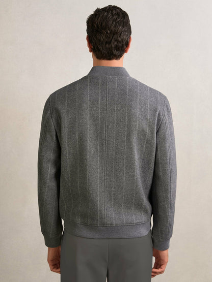 Reiss Wool-Blend Chalk-Stripe Bomber Jacket in Grey