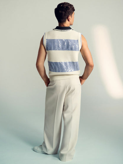 Reiss | Tom Daley Stripe Polo Vest in Soft Blue