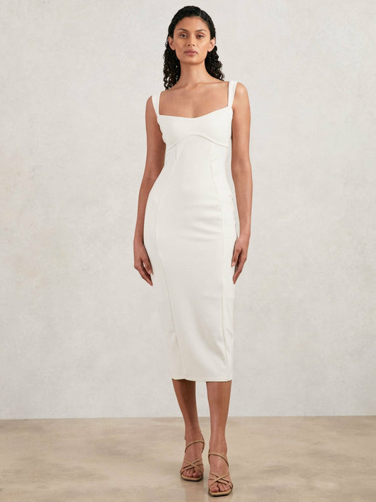 Reiss Good American Scuba Crystal Midi Dress in White