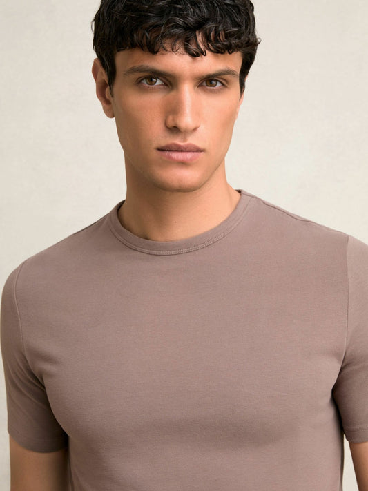 Reiss Stretch-Cotton Crew-Neck T-Shirt in Taupe Brown