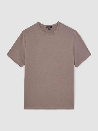 Reiss Stretch-Cotton Crew-Neck T-Shirt in Taupe Brown