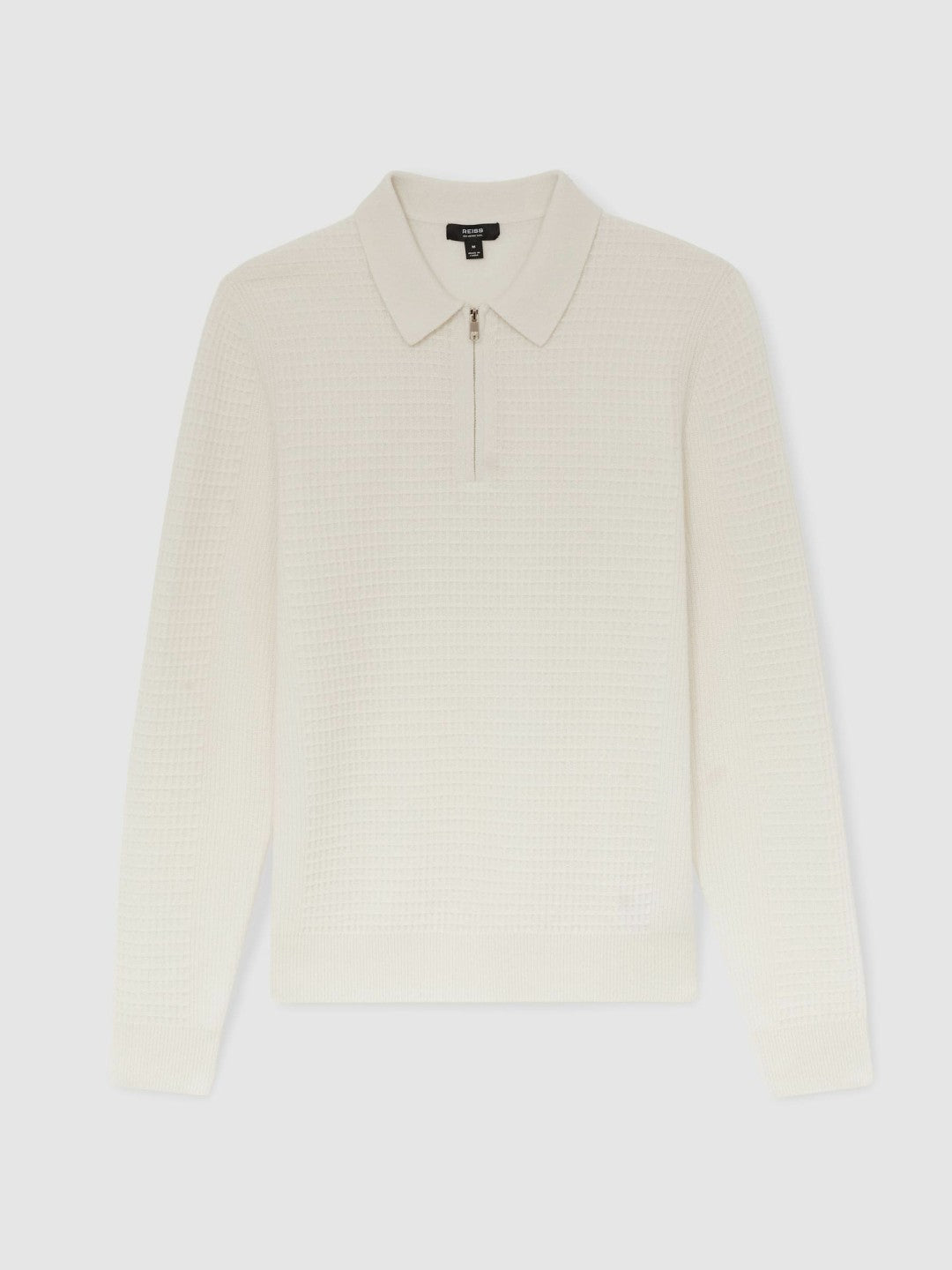 Reiss Wool Waffle-Knit Half-Zip Polo Shirt in Off White