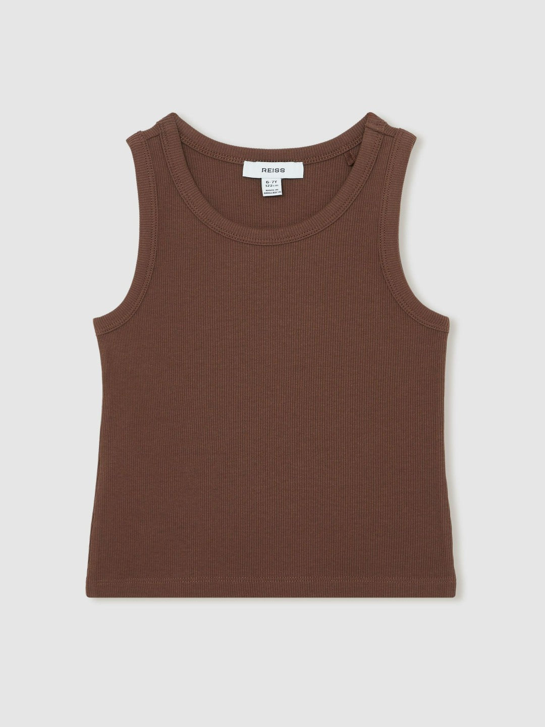 Reiss 3-9 yrs Stretch-Cotton Ribbed Vest in Chocolate
