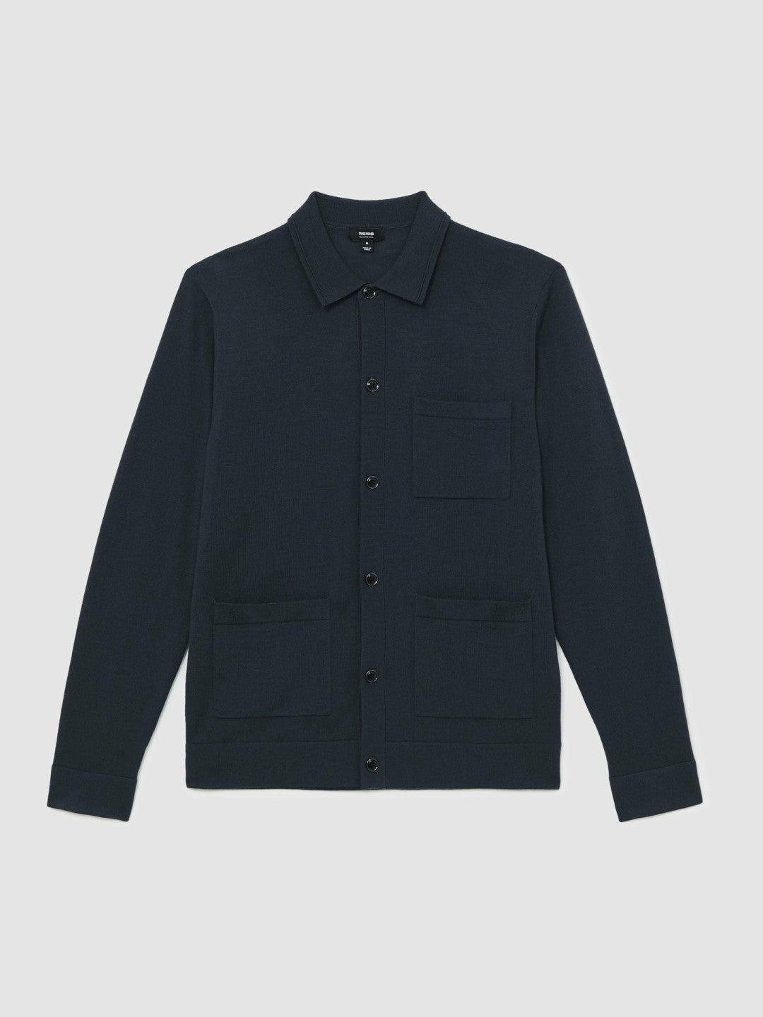 Reiss Merino Wool Button-Through Shirt in Midnight Navy