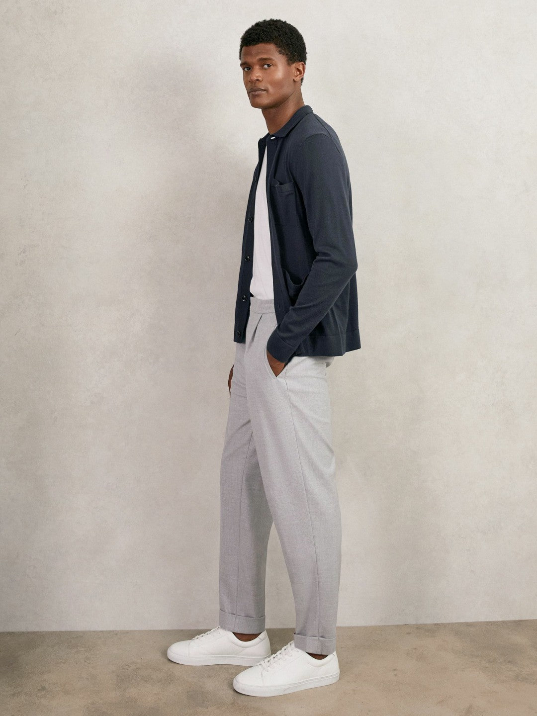 Reiss Merino Wool Button-Through Shirt in Midnight Navy