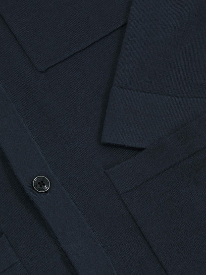 Reiss Merino Wool Button-Through Shirt in Midnight Navy