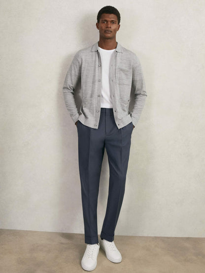 Reiss Merino Wool Button-Through Shirt in Soft Grey Mouline