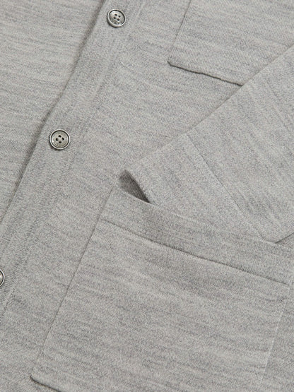 Reiss Merino Wool Button-Through Shirt in Soft Grey Mouline
