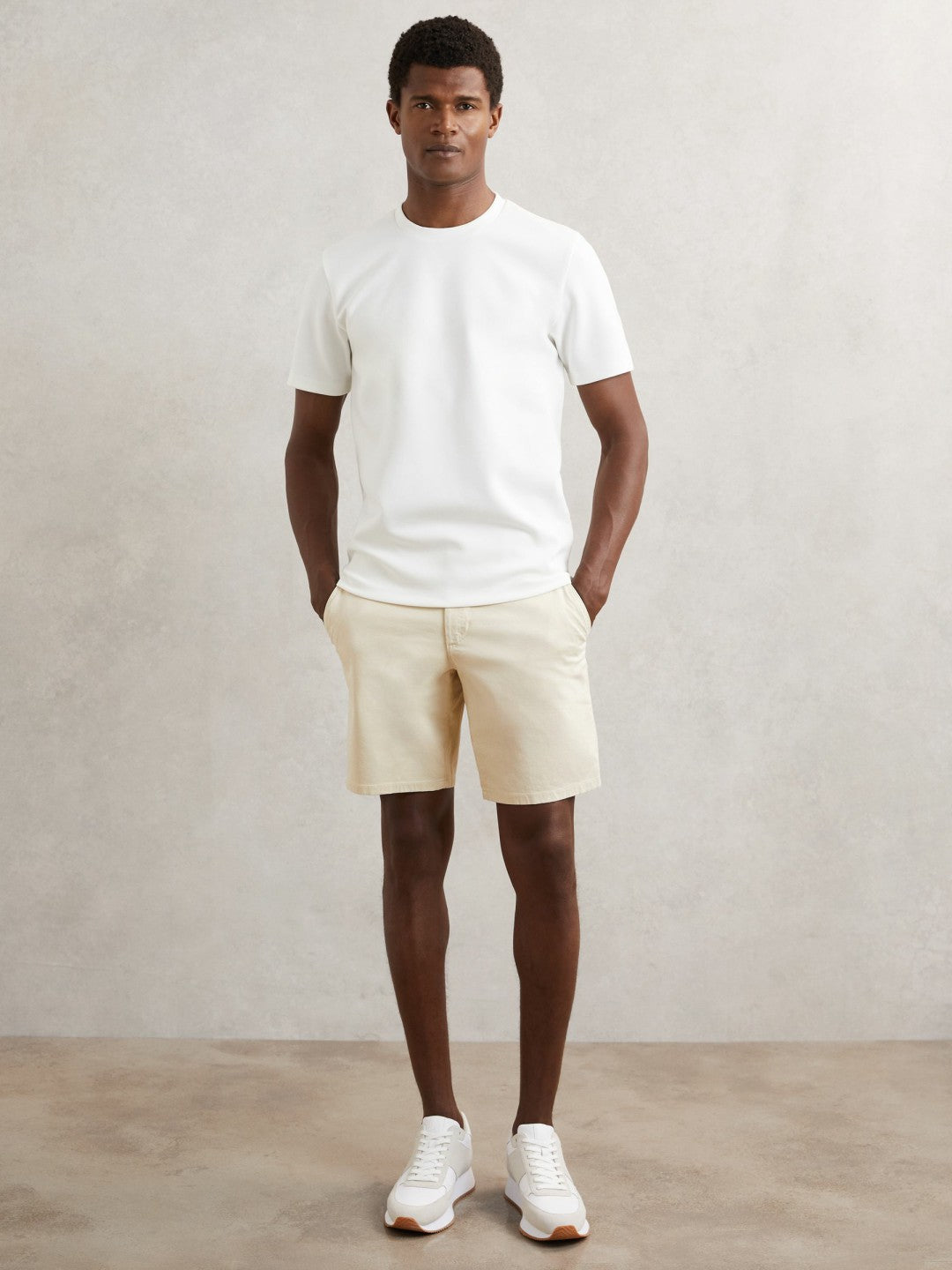 Reiss Paige Cotton Chino Shorts with Stretch in Cream