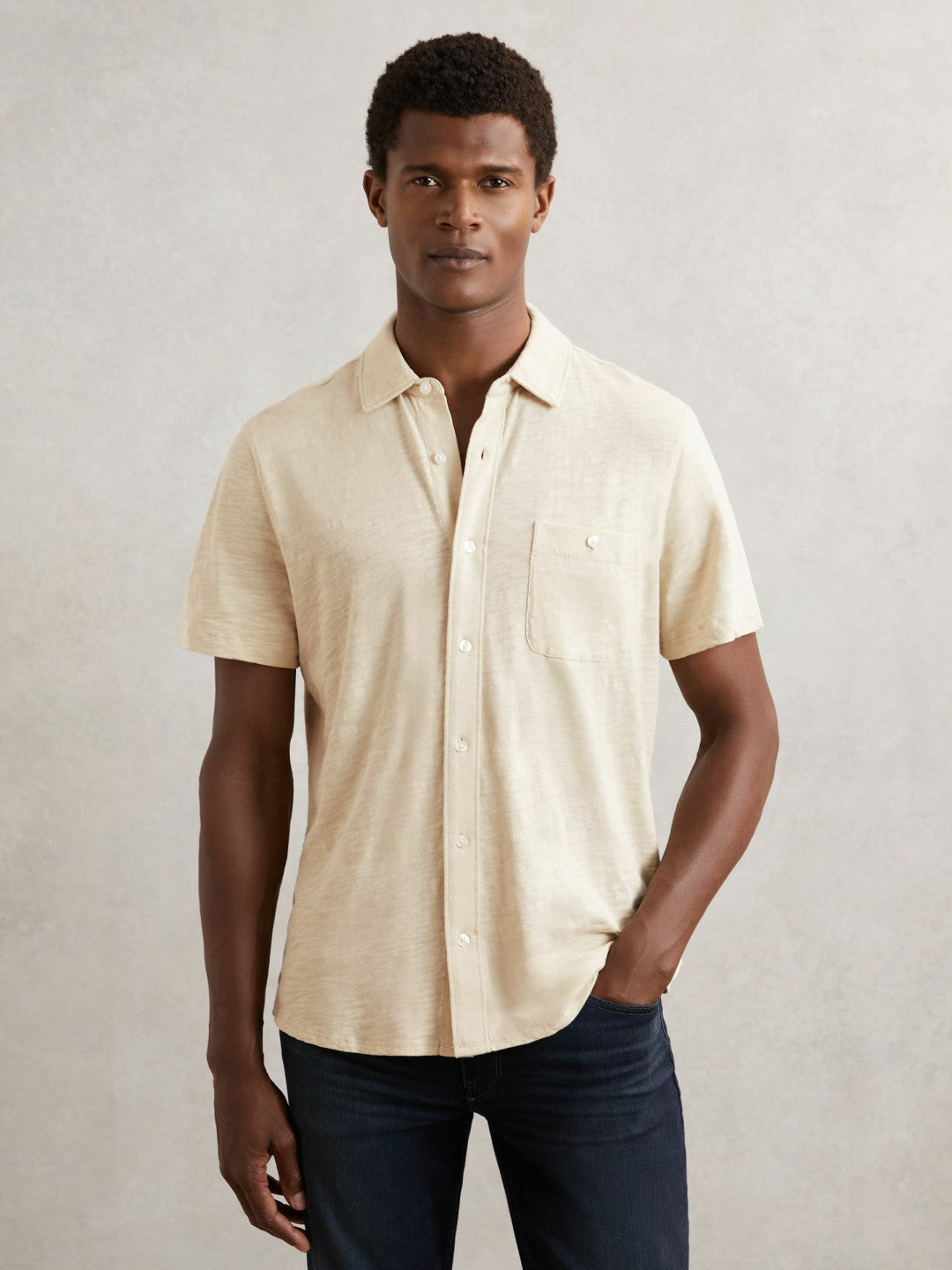 Reiss Paige Carillo Short Sleeve Shirt in Cream
