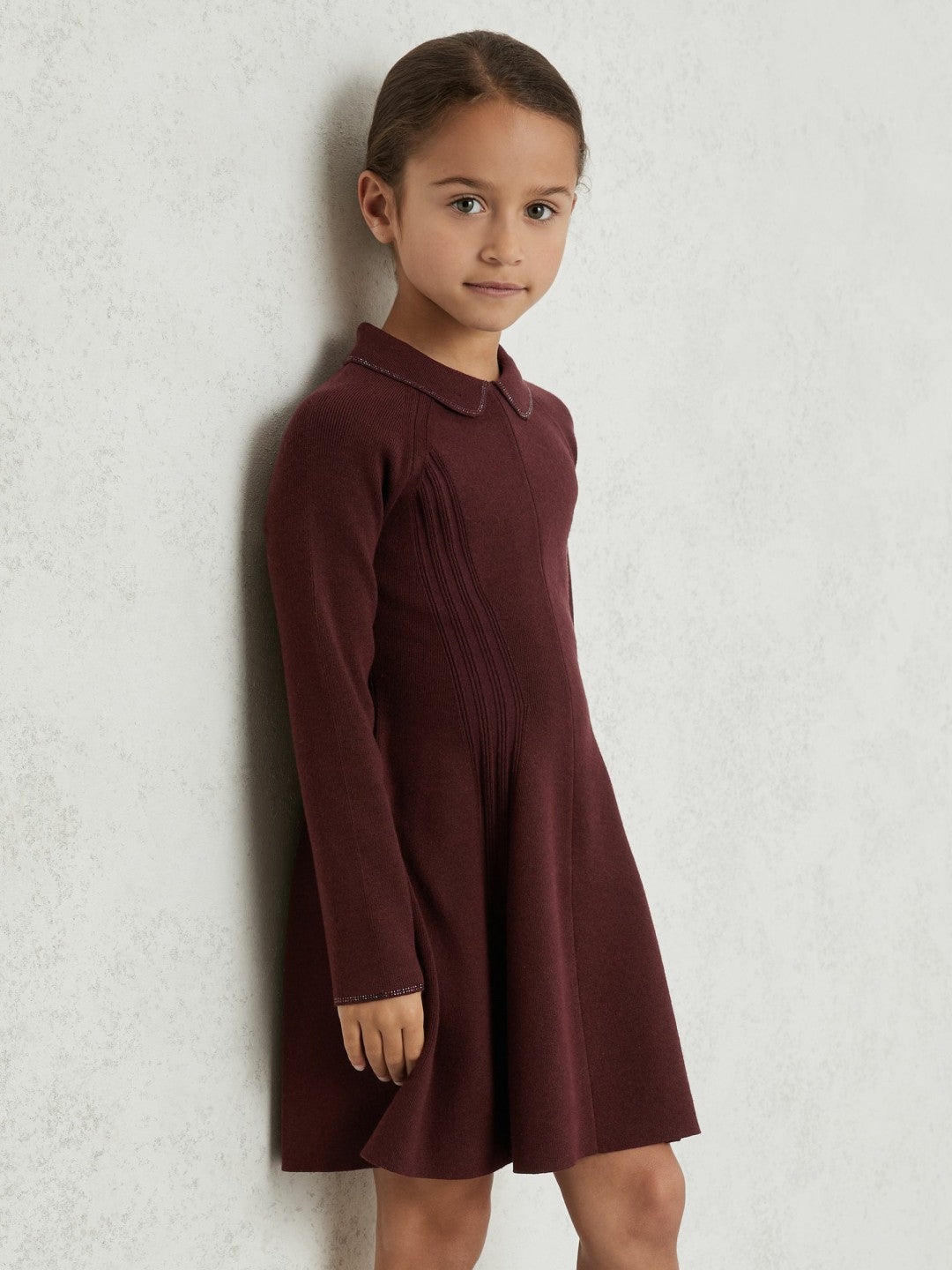 Reiss 3-9 yrs Embellished Collar Knitted Dress in Berry