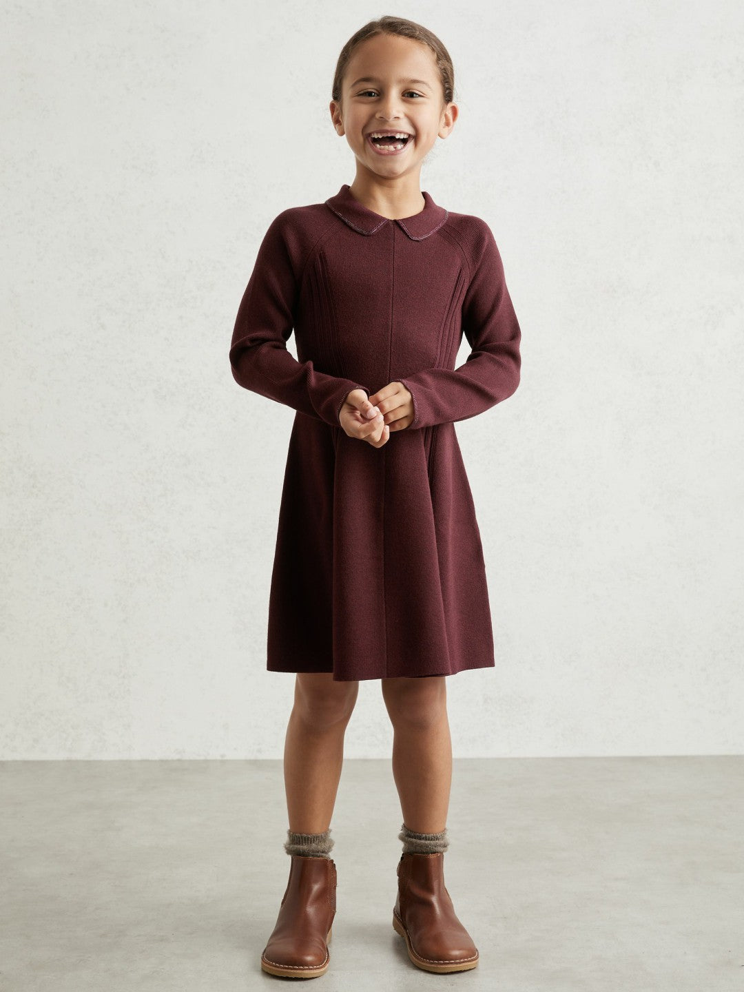 Reiss 3-9 yrs Embellished Collar Knitted Dress in Berry