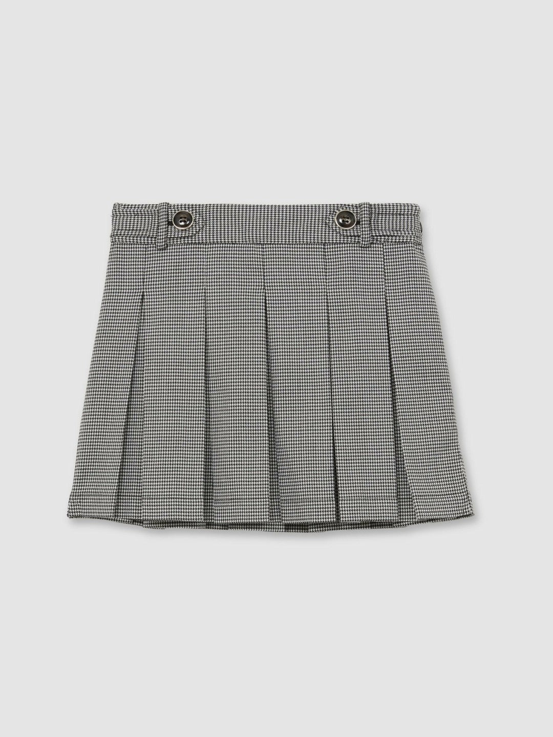 Reiss Houndstooth-Check Pleated Skirt in Black/White