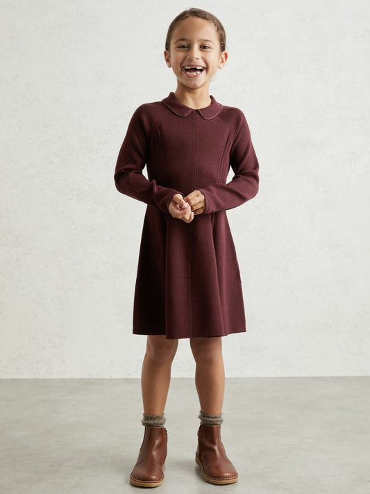 Reiss 9-13 yrs Embellished Collar Knitted Dress in Berry