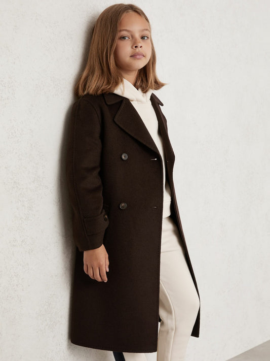 Reiss 3-9 yrs Double-Breasted Blindseam Wool-Blend Coat in Chocolate Brown