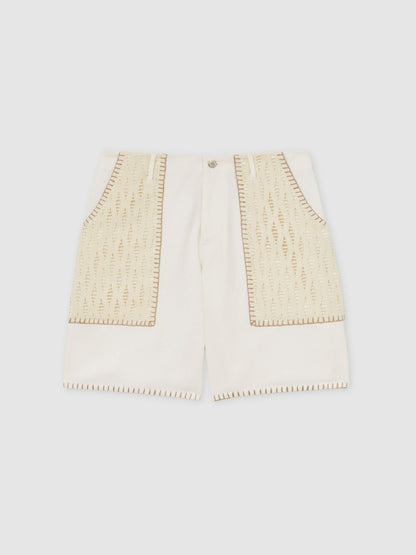 Reiss | Tom Daley Crochet Denim Shorts in Off White