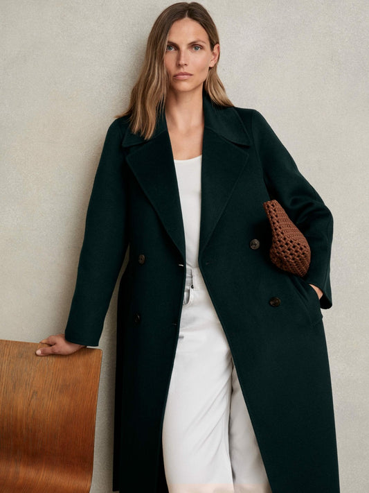 Reiss Petite Double-Breasted Blindseam Coat Wool-Blend in Green
