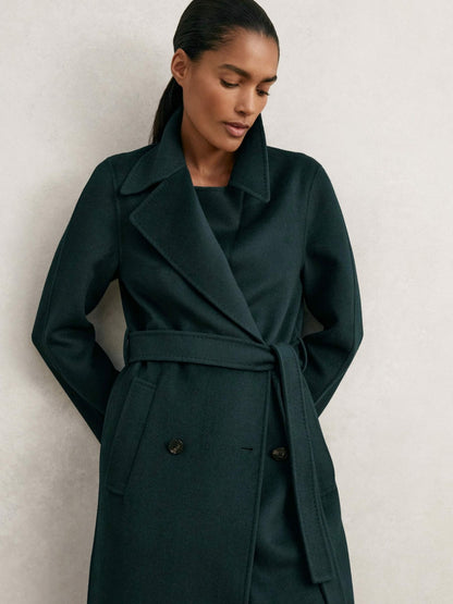 Reiss Double-Breasted Blindseam Coat Wool-Blend in Green