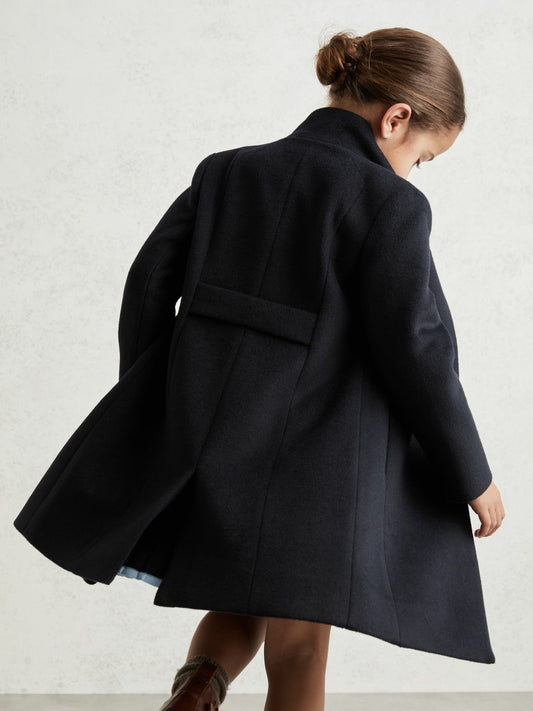 Reiss Wool-Blend Funnel-Neck Coat in Navy