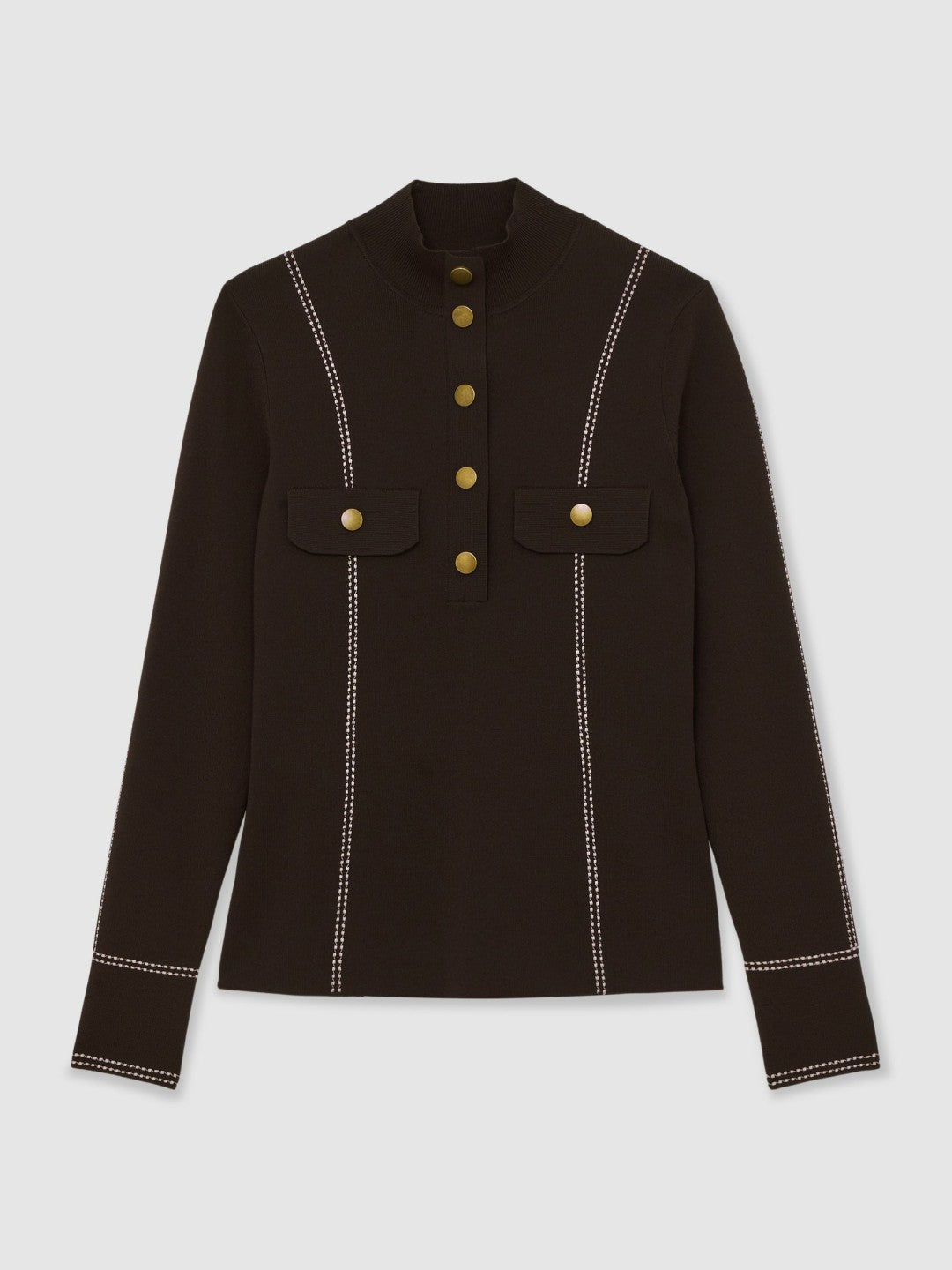 Reiss Contrast-Stitch Knit Top in Burgundy