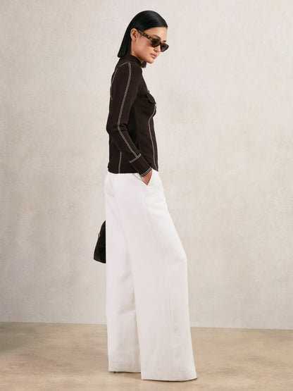 Reiss Contrast-Stitch Knit Top in Burgundy