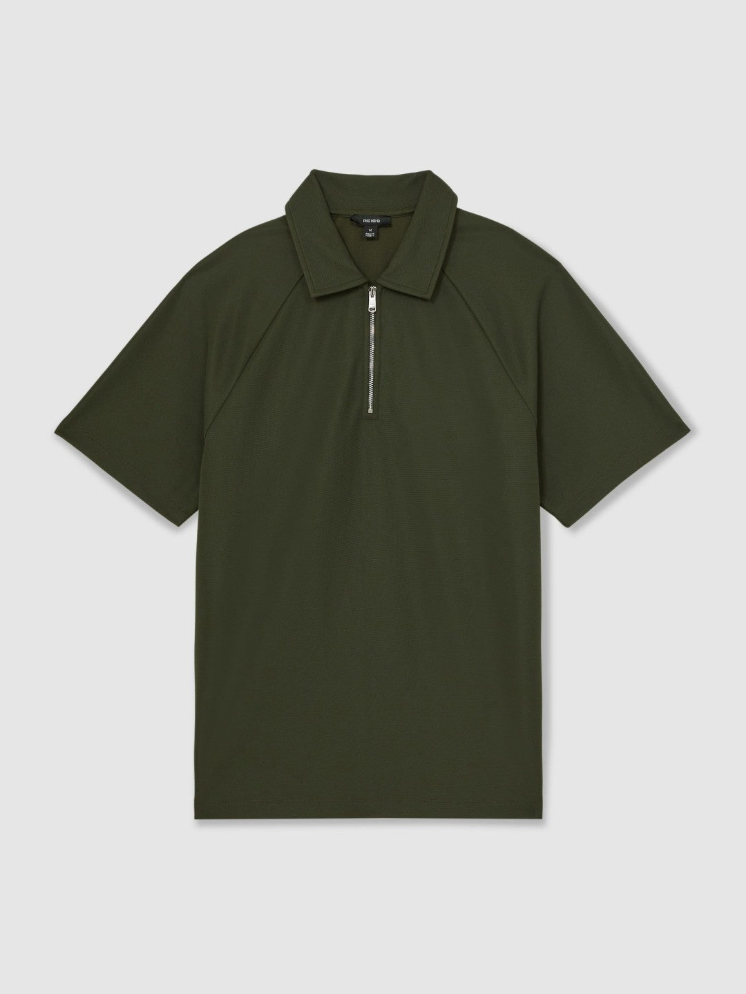 Reiss Textured Raglan Half-Zip Polo Shirt in Green