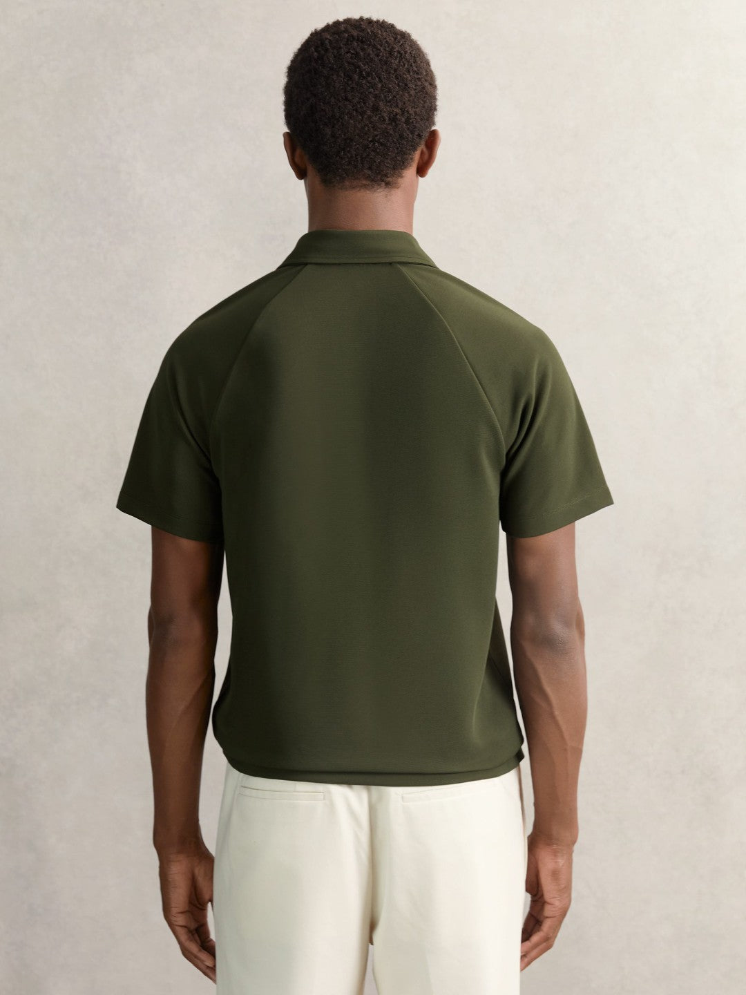 Reiss Textured Raglan Half-Zip Polo Shirt in Green