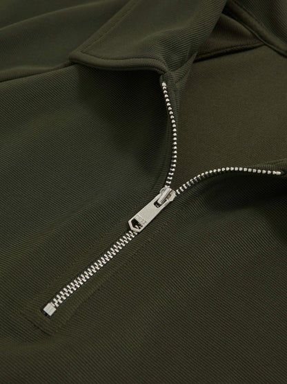 Reiss Textured Raglan Half-Zip Polo Shirt in Green