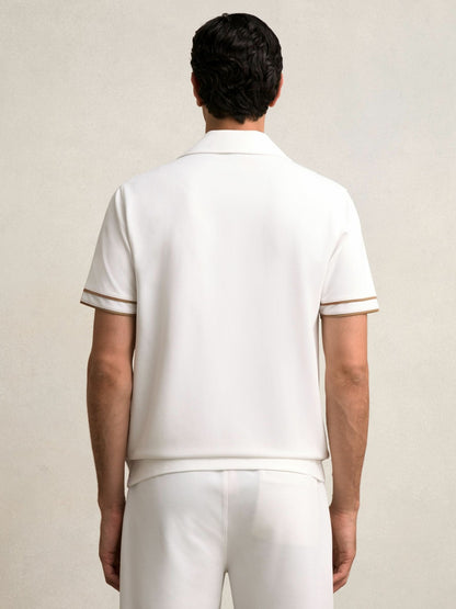 Reiss Piped-Stripe Cuban-Collar Shirt in White/Camel