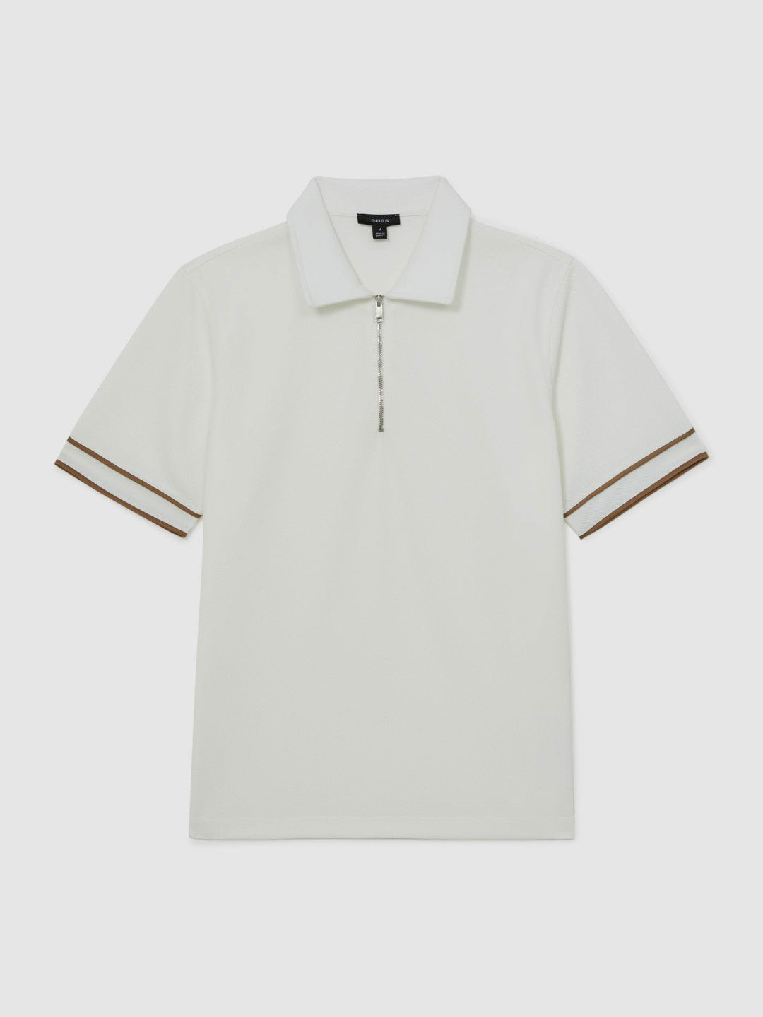 Reiss Textured Half-Zip Tipped Polo Shirt in White