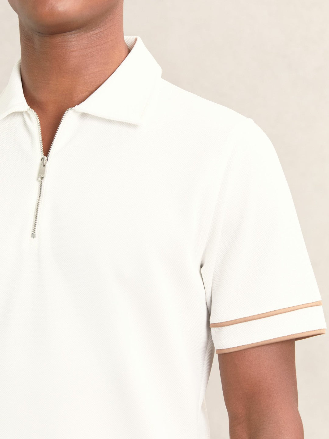 Reiss Textured Half-Zip Tipped Polo Shirt in White