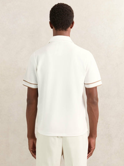Reiss Textured Half-Zip Tipped Polo Shirt in White