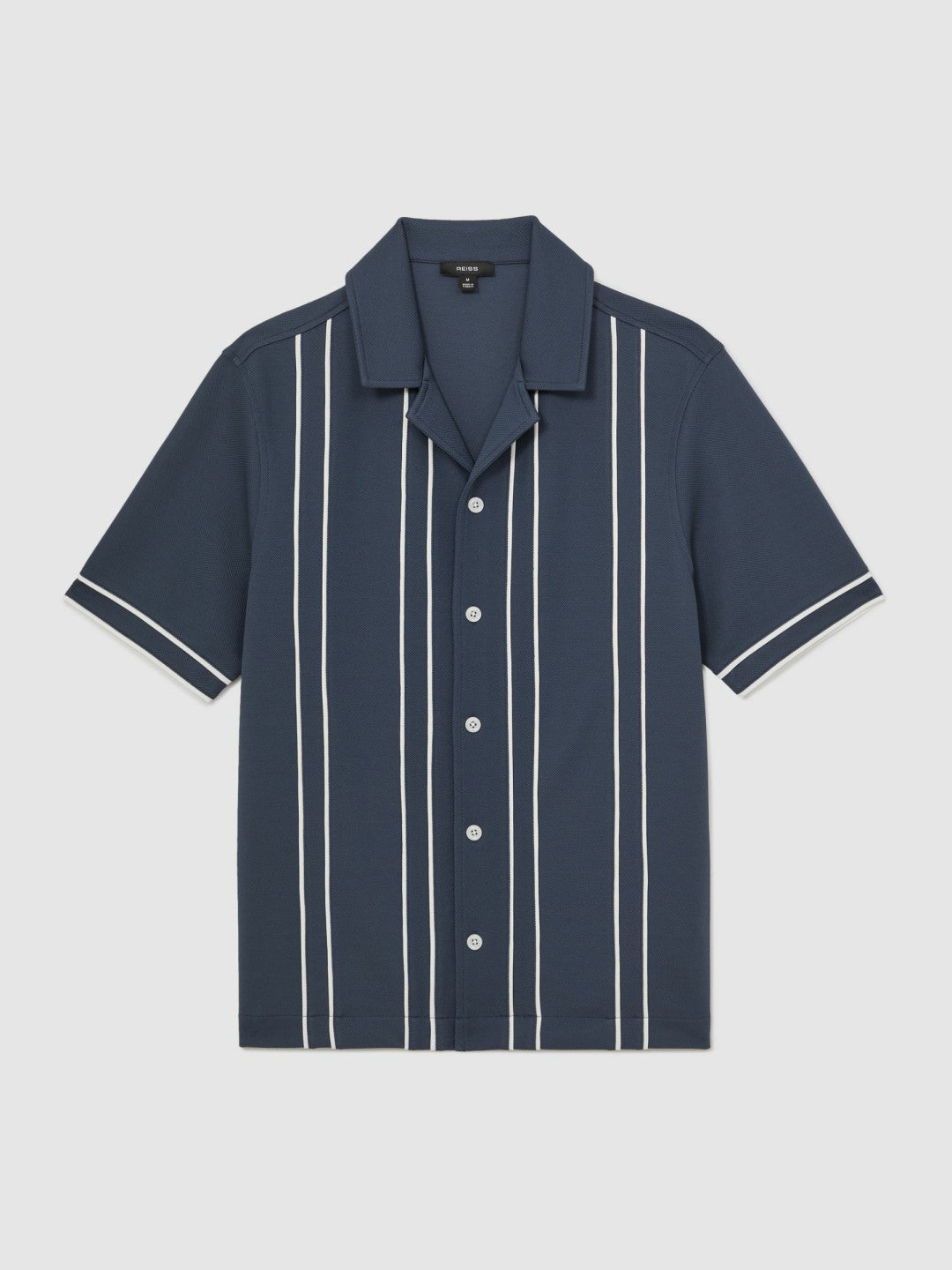 Reiss Piped-Stripe Cuban-Collar Shirt in Airforce Blue