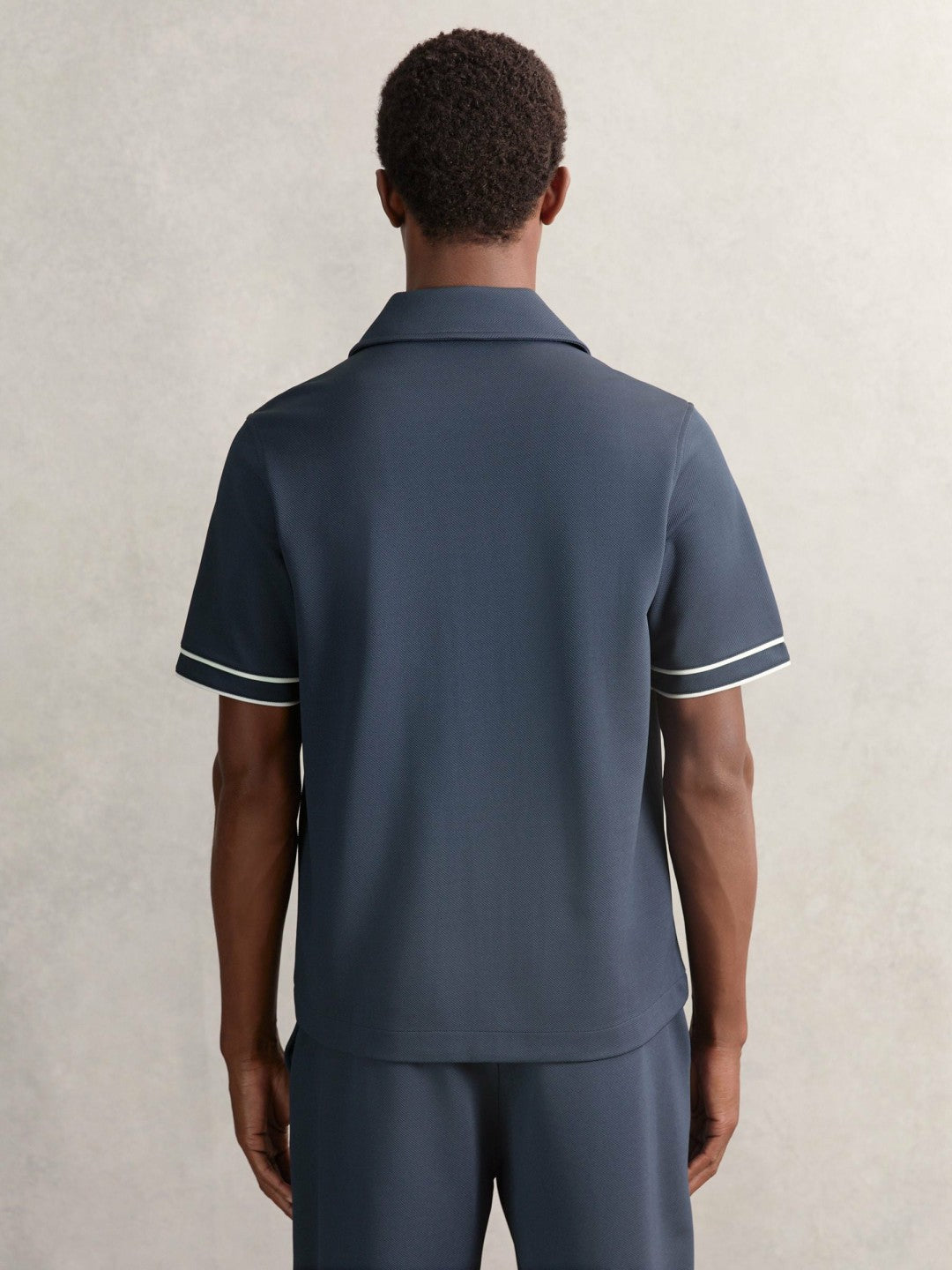 Reiss Piped-Stripe Cuban-Collar Shirt in Airforce Blue