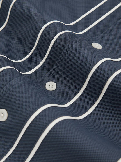 Reiss Piped-Stripe Cuban-Collar Shirt in Airforce Blue