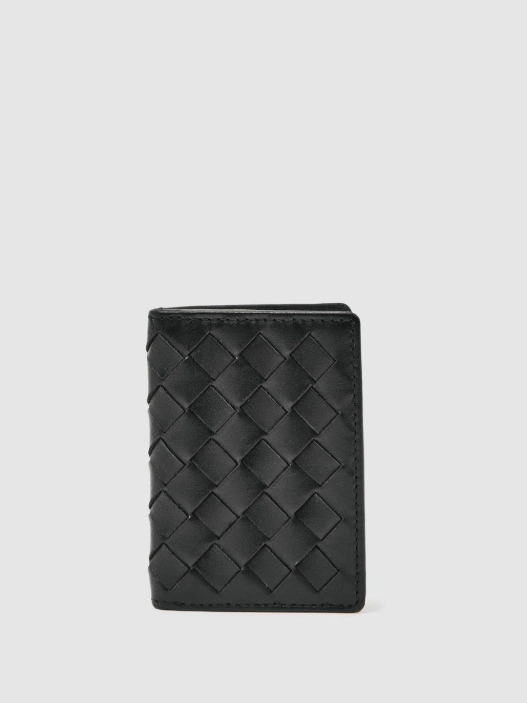 Reiss Leather Large Lattice-Effect Cardholder in Black