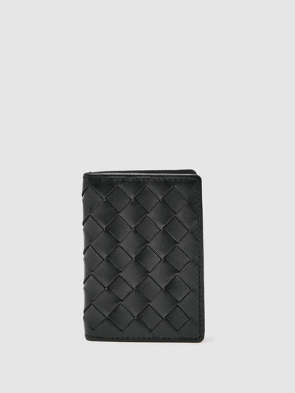 Reiss Leather Large Lattice-Effect Cardholder in Black
