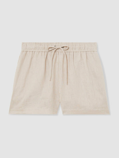 Reiss Linen-Blend Drawstring Shorts in Neutral