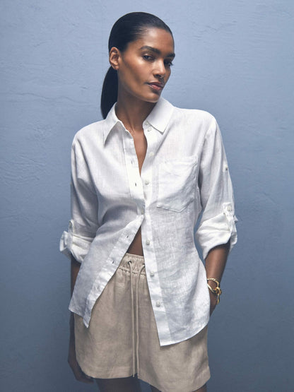 Reiss Linen-Blend Drawstring Shorts in Neutral