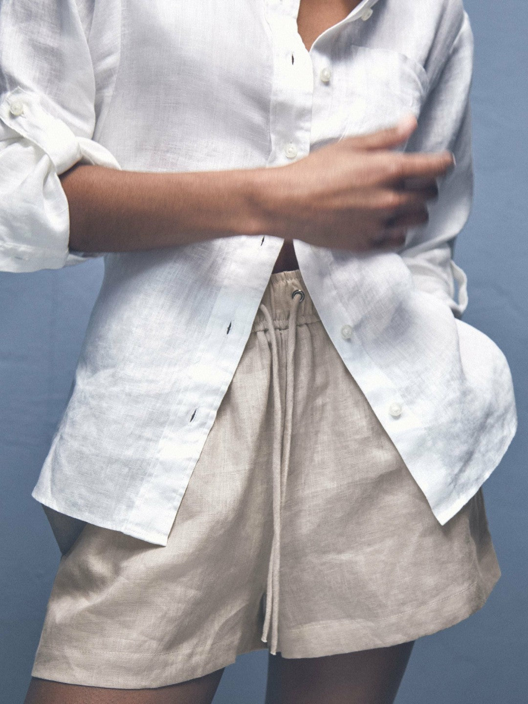 Reiss Linen-Blend Drawstring Shorts in Neutral