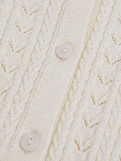 Reiss Wool-Cotton Pointelle Cardigan in Ivory