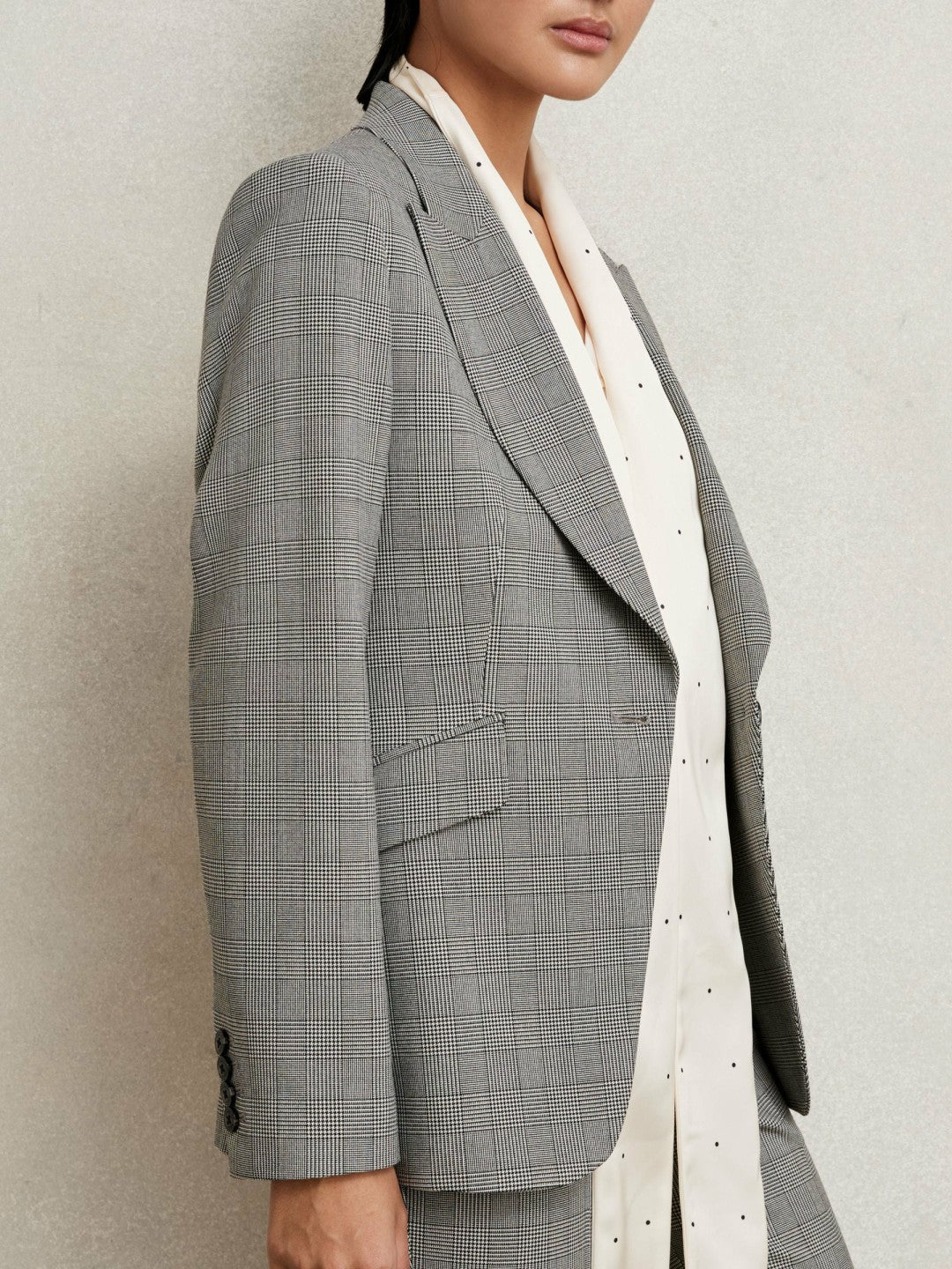 Reiss Petite Single-Breasted Check Suit Blazer in Grey