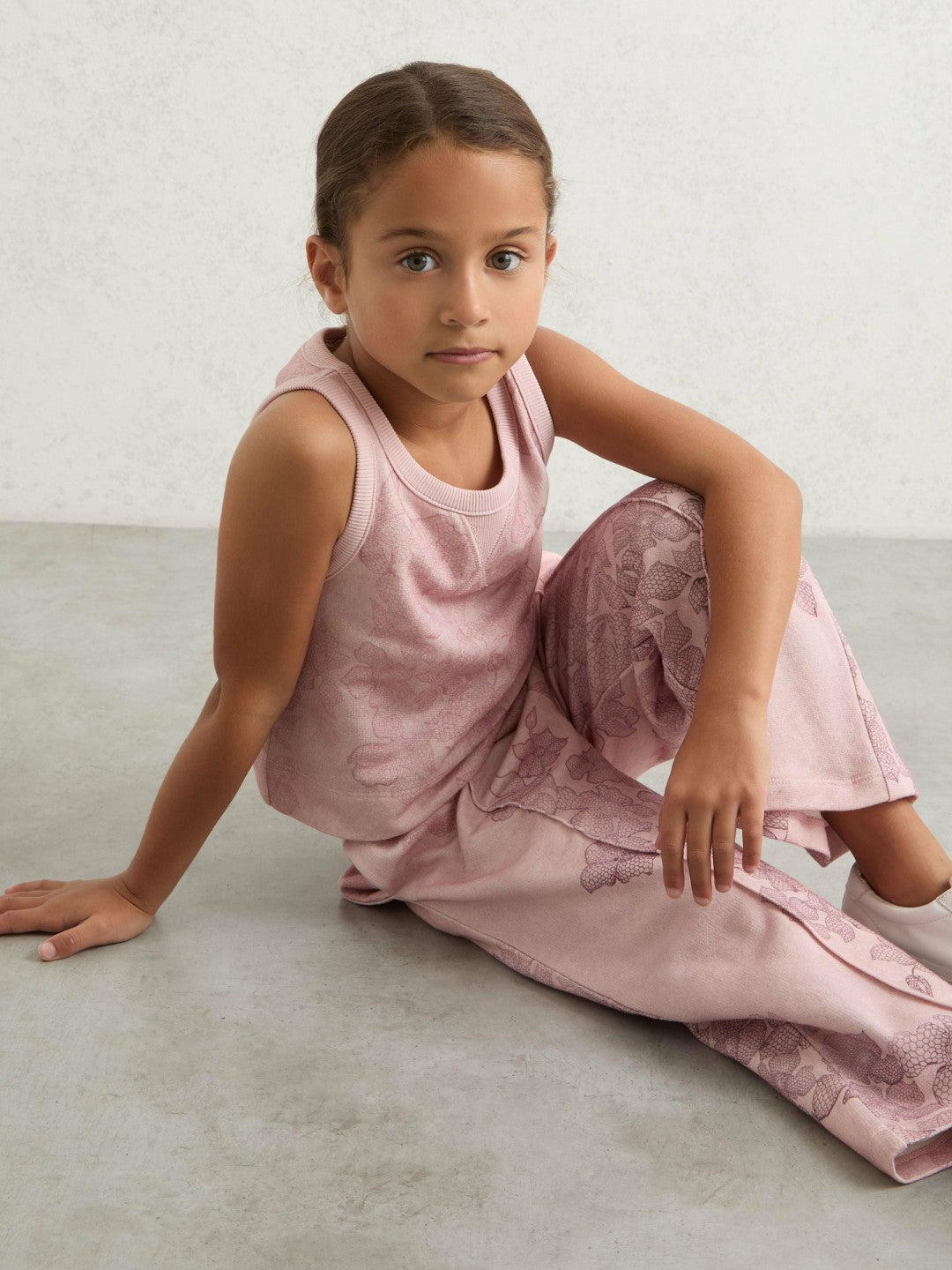 Reiss 13-14 yrs Cotton Floral Vest and Joggers Set in Pink Print