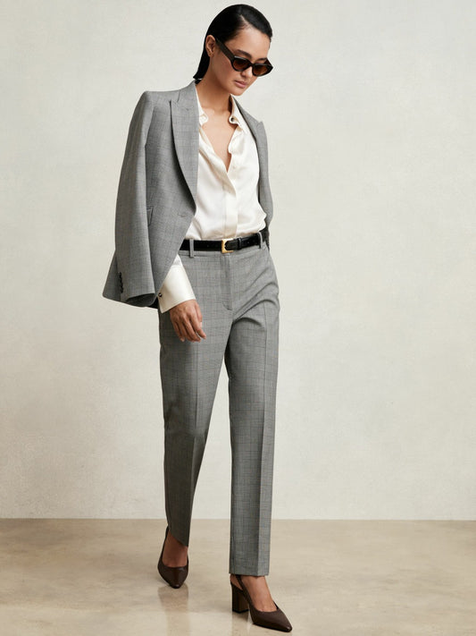 Reiss Petite Check Slim-Fit Suit Trousers in Grey