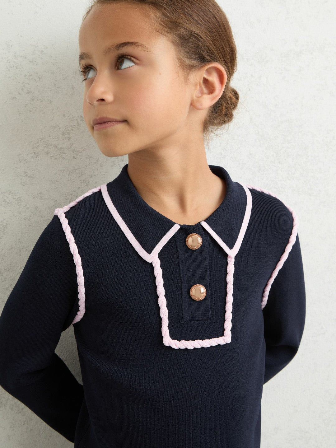 Reiss 9-13 yrs Piped Knitted Collar Top in Navy